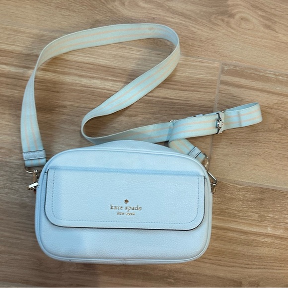kate spade Handbags - Kate Spade Pebbled Leather Small Flap Camera Bag/ Crossbody Baby Blue